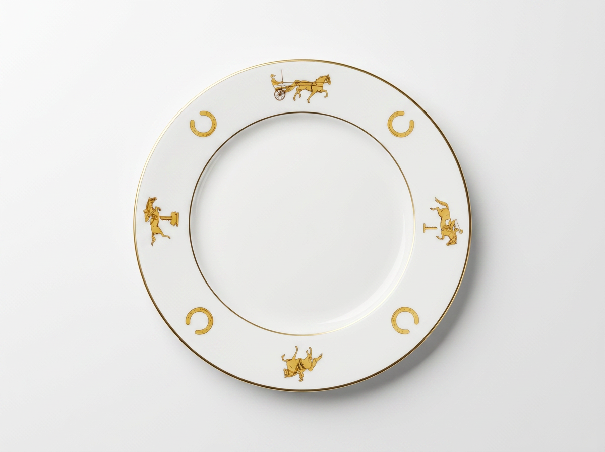 Equestrian Plate | Porcelain with Gold Trim | Pin Oak Charity Horse Show | Sourced in Klein, Texas