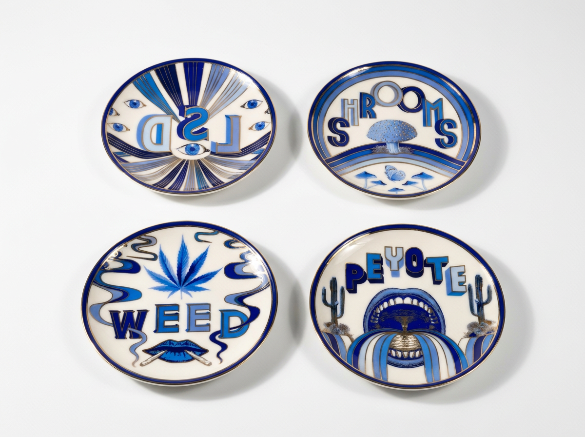 Druggist Coasters | Porcelain with Gold Accents | Jonathan Adler | Sourced in Palm Springs, California