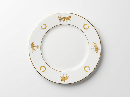 Equestrian Plate | Porcelain with Gold Trim | Pin Oak Charity Horse Show | Sourced in Klein, Texas