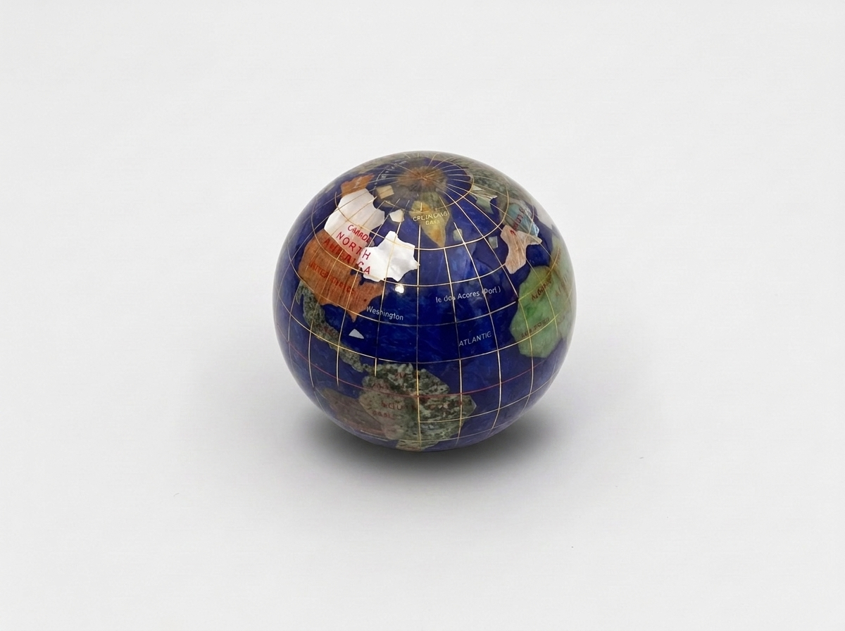 Globe Paperweight | Gemstone, Shell, & Brass | Sourced in Cozumel, Mexico