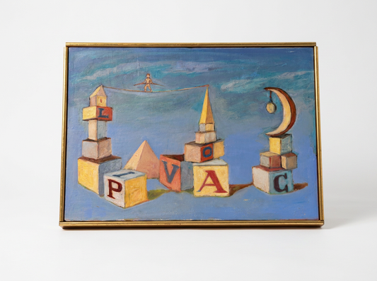 Surrealist Painting | Oil on Canvas & Guilt Wood Frame | Anonymous | Sourced in Brooklyn, New York